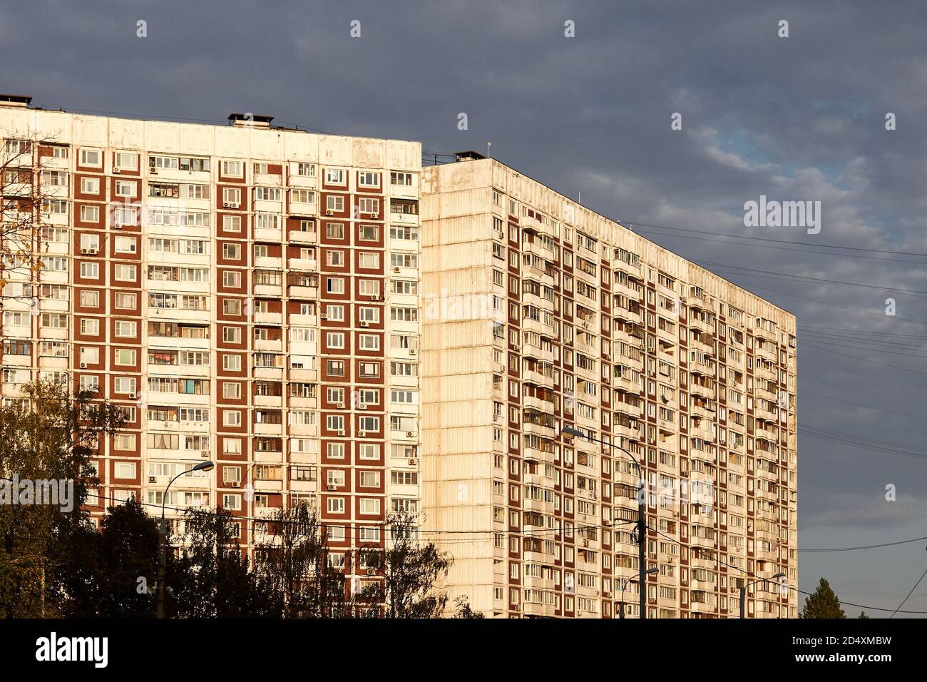 Soviet architecture aged facade building, block-panel five-storey house ...