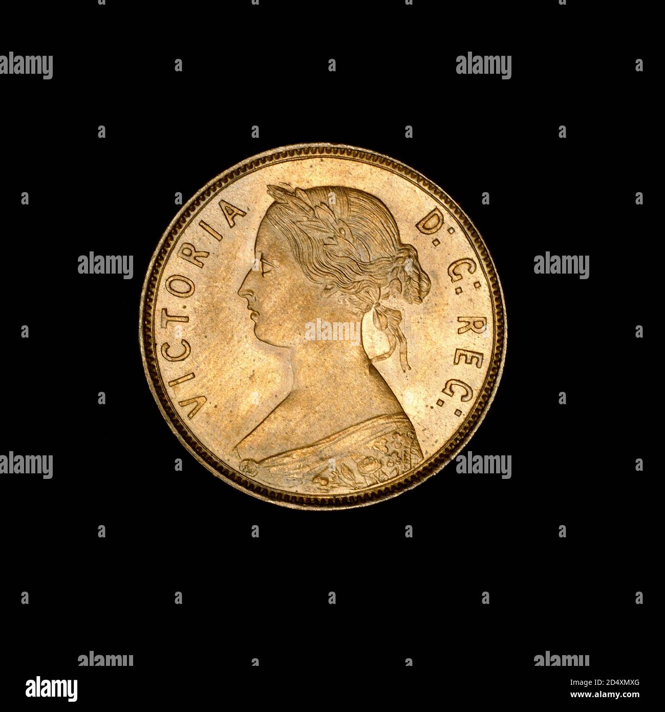 English Copper Penny depicting Queen Victoria Stock Photo