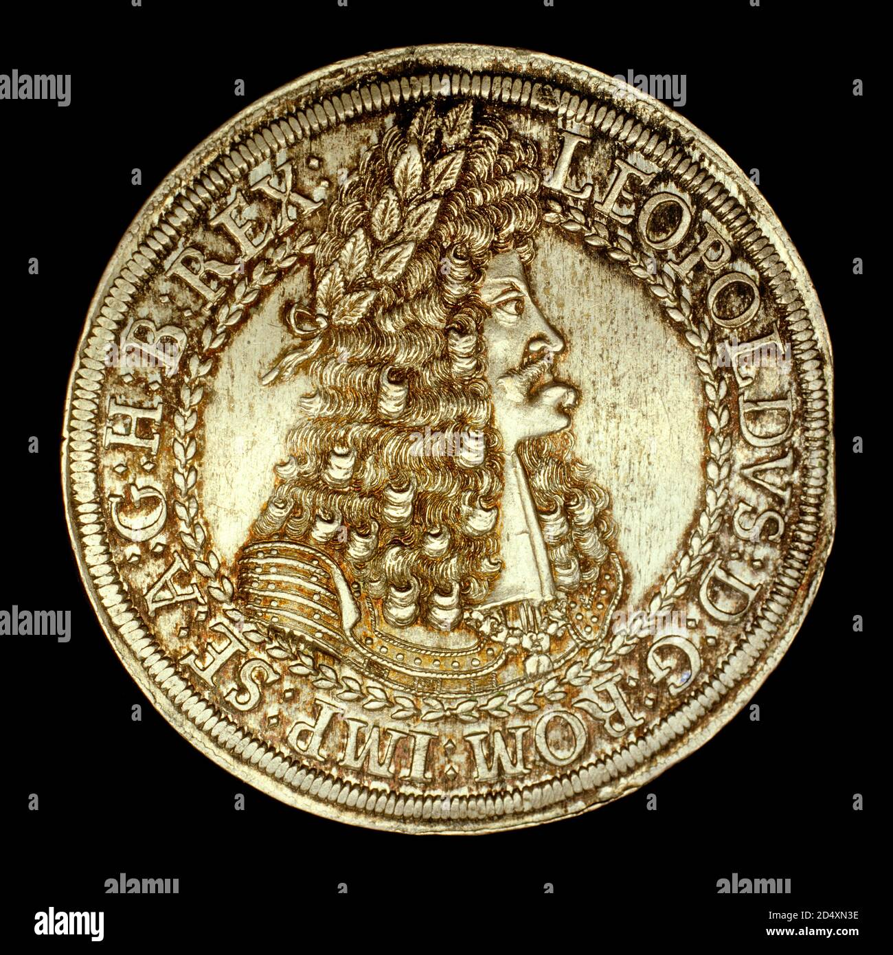 Austrian Coin with Bust of Leopold I, 1657-1705 AD Stock Photo