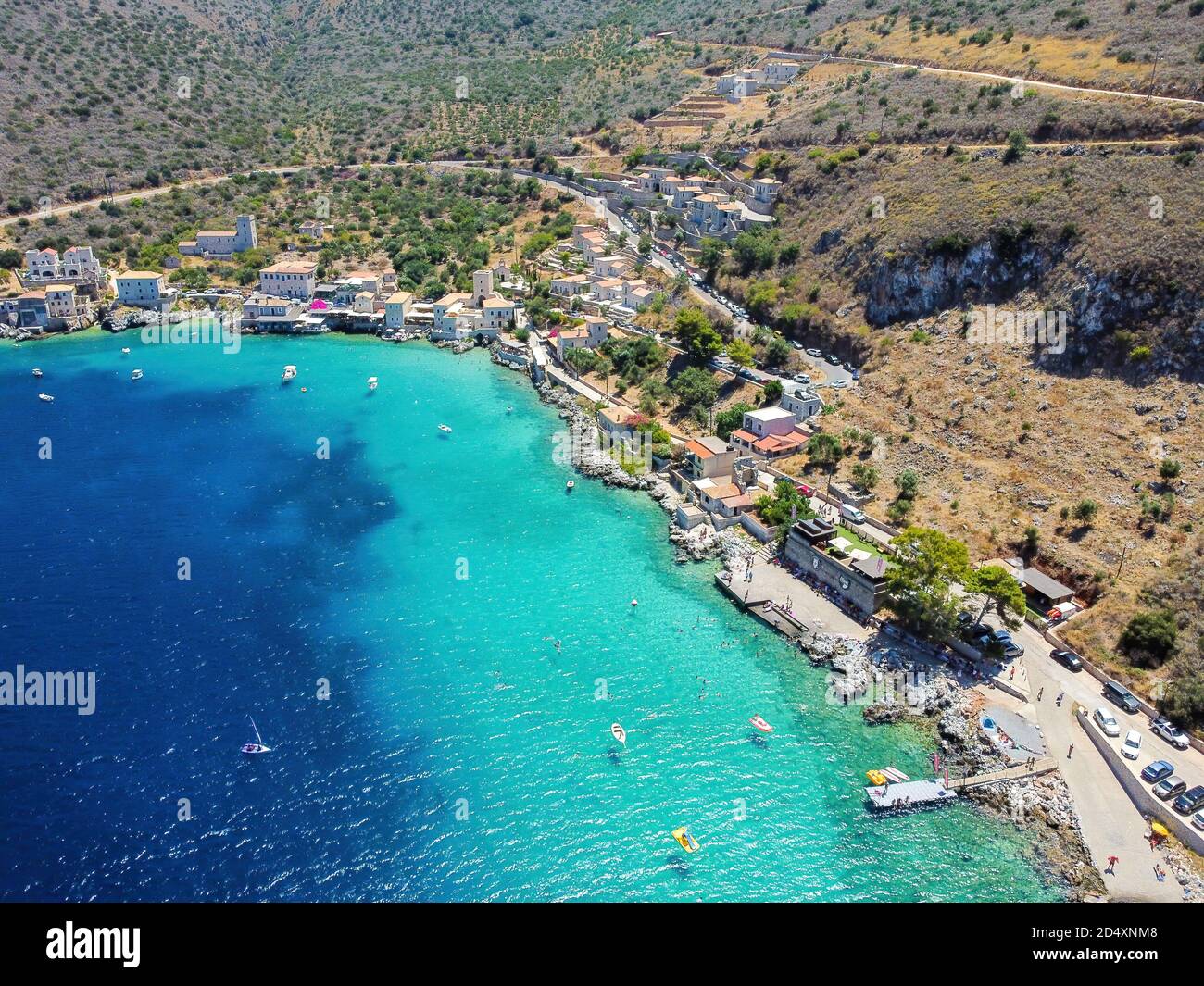 Aerial view of Limeni fish village in Mani, Greece Stock Photo Alamy