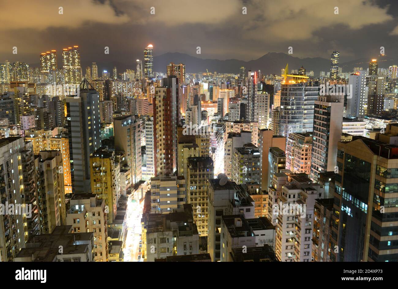 Hong Kong Kowloon Skyline from Tsim Sha Tsui on Kowloon at night Stock ...