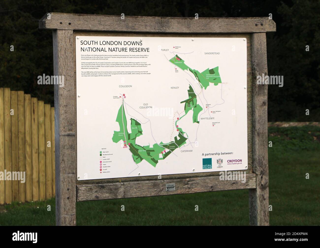 South London Downs National Nature Reserve map and information City of London Corporation and Croydon Council Riddlesdown Surrey England UK Stock Photo