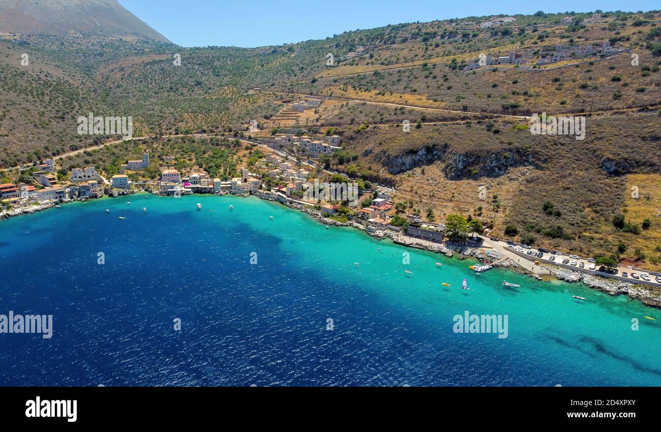 Aerial view of Limeni fish village in Mani, Greece Stock Photo Alamy
