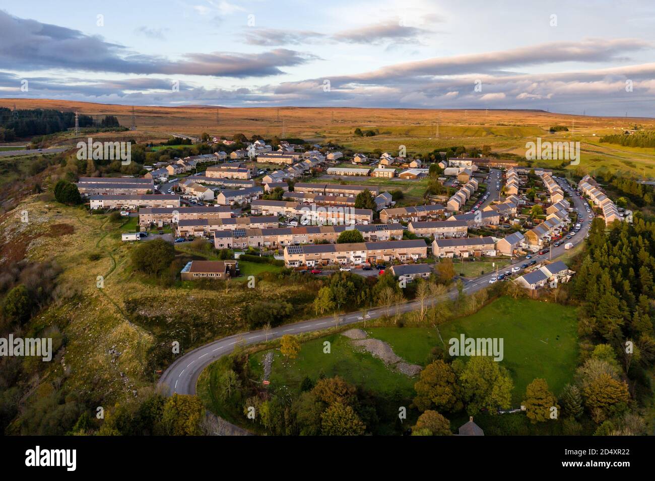 Aerial view of the Welsh valleys town of Ebbw Vale in Blaenau Gwent ...