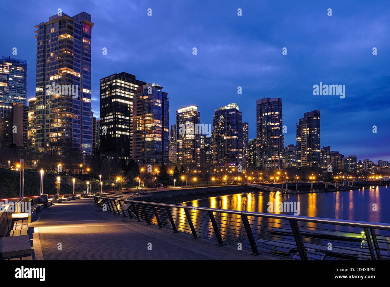 Blue hour cityscape of Coal Harbour, Vancouver, British Columbia Stock Photo