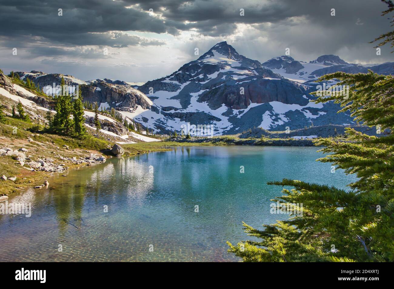 Turqoise glacial lake in mountain alpine area, British Columbia, Canada Stock Photo