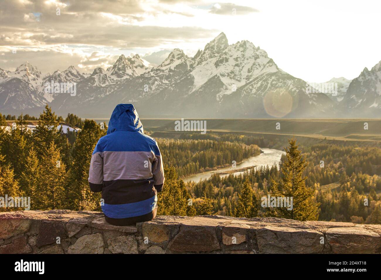 Watching sunset from the Snake River Overlook in Grand Teton National Park Stock Photo