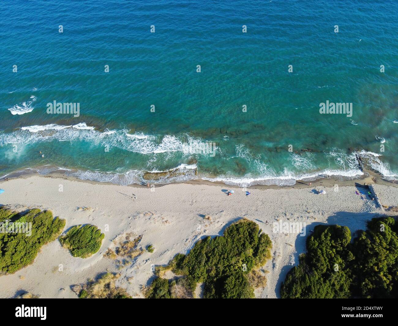 Aerial view of Glyfada or Valtaki beach, close to Gytheio town, Mani, Lakonia, Greece Stock Photo