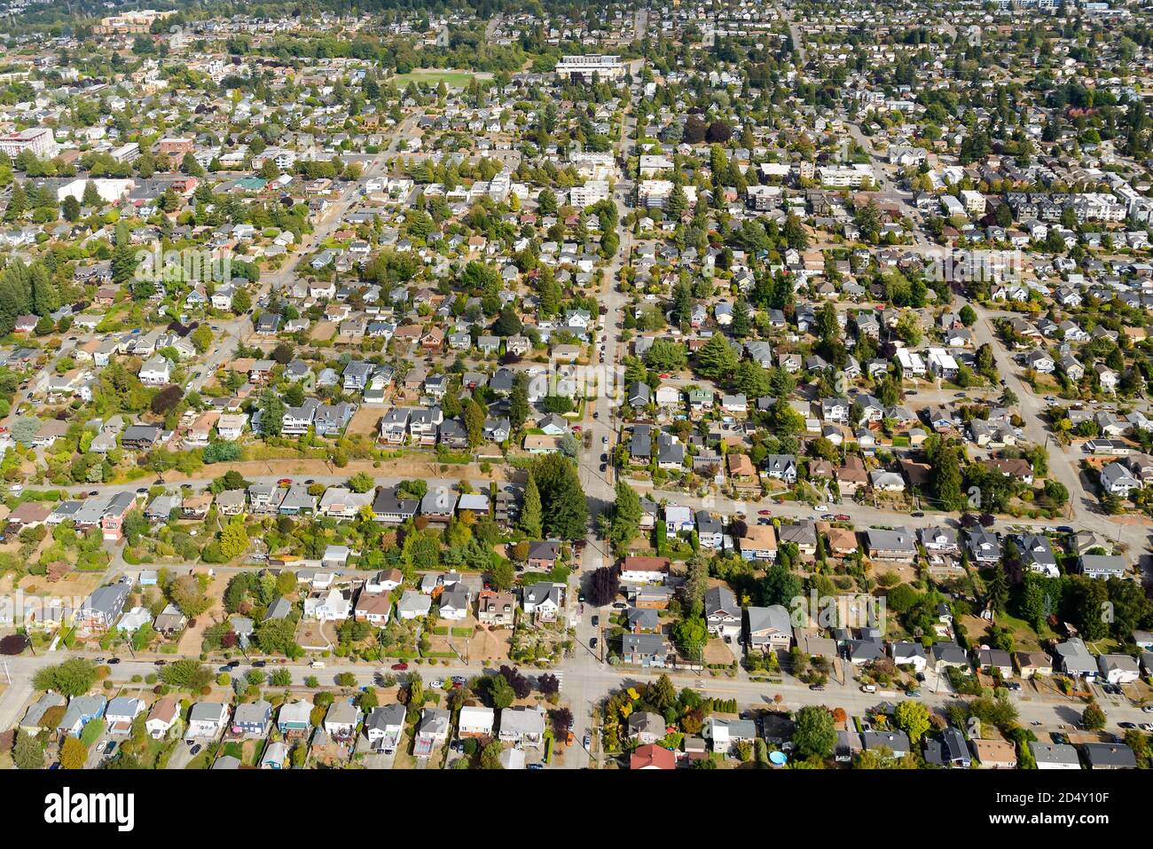 Aerial view of Seaview and West Seattle neighbourhood in United States. Residential neighborhood from above. Stock Photo