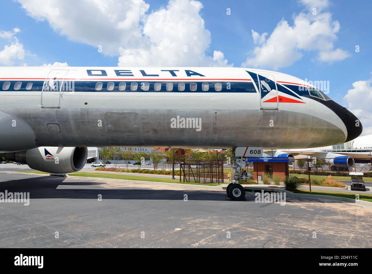 Delta Airlines Boeing 757 with old livery preserved at the Delta Flight Museum near Atlanta Airport, USA. Aircraft on exhibition at aviation museum. Stock Photo