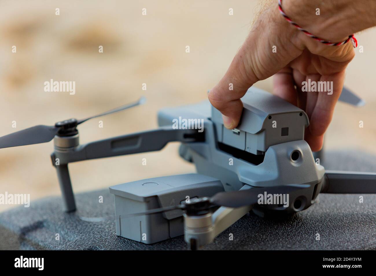close-up. replacing the battery on the drone. natural background. high quality photo Stock Photo