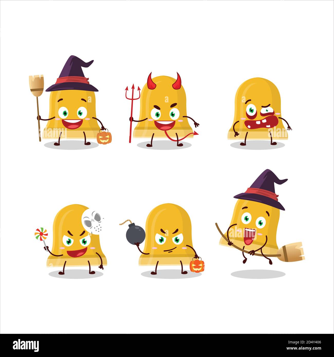 Halloween expression emoticons with cartoon character of gold bell ...