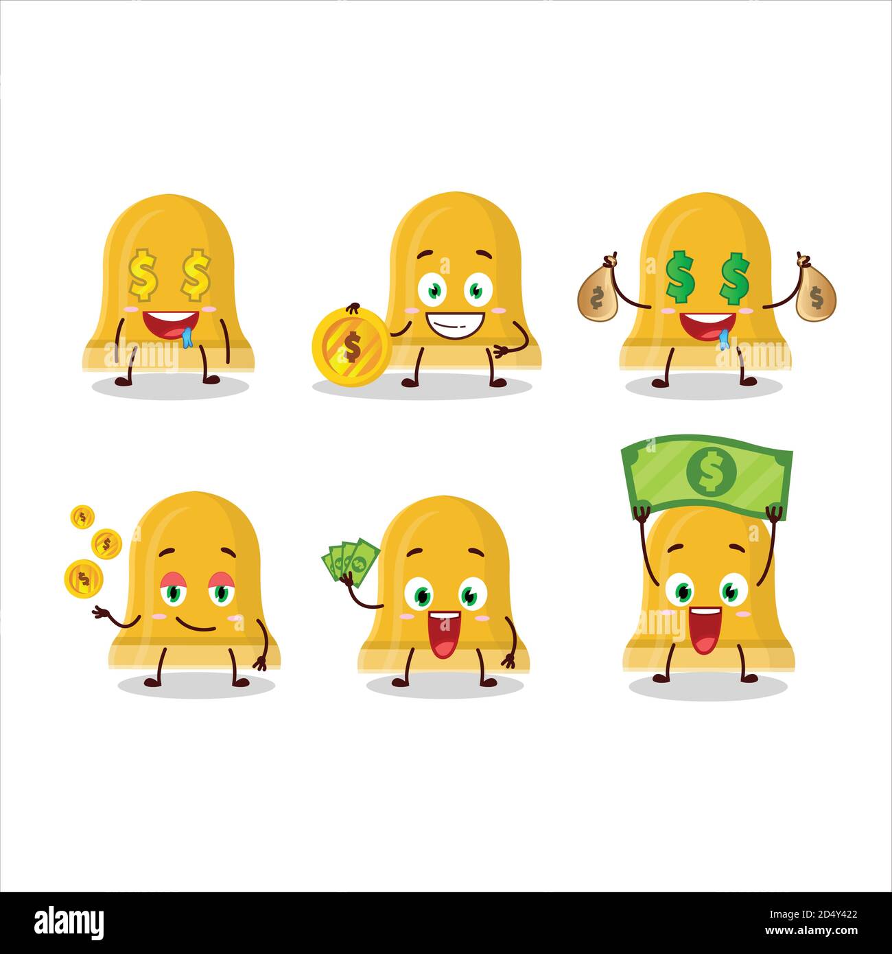 Gold bell cartoon character with cute emoticon bring money Stock Vector ...