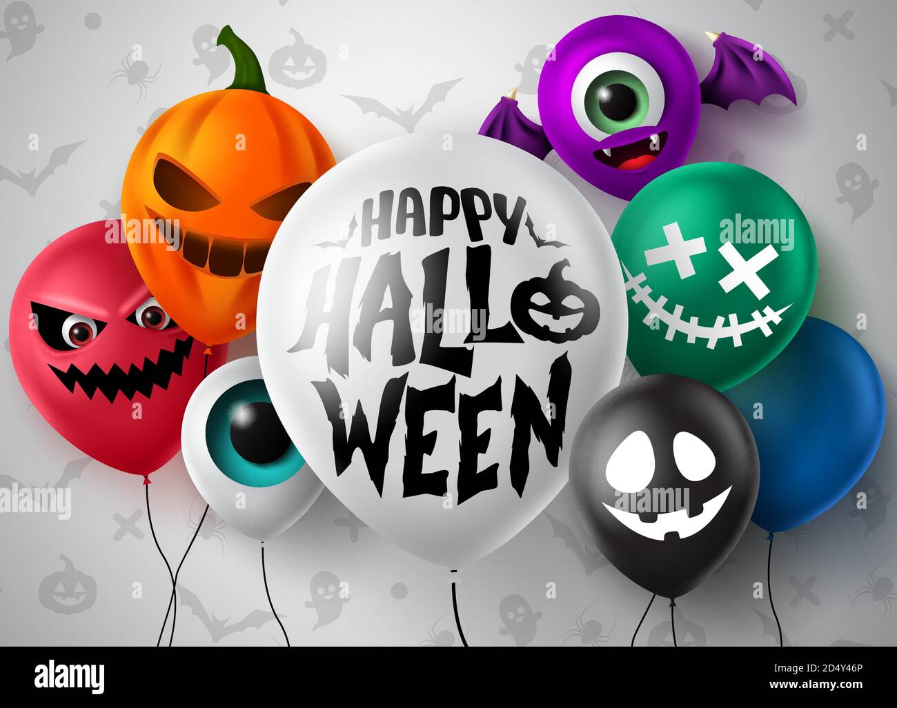 Halloween balloons vector concept design. Happy halloween text in white  balloon with colorful scary face balloons element like pumpkin, ghost Stock  Vector Image & Art - Alamy