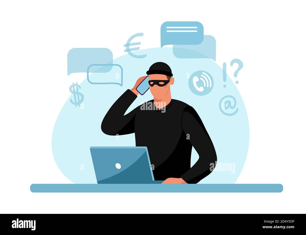Internet phone crime. Conceptual illustration of online internet fraud, cybercrime, data hacking. Cartoon design isolated on white background. Flat vector illustration Stock Vector