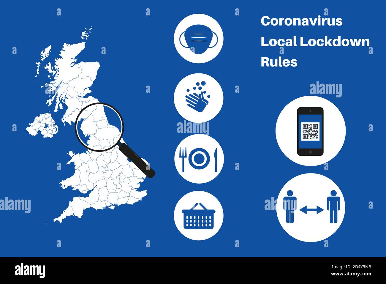 UK Local Lockdown Three tier system vector Infographic on a blue