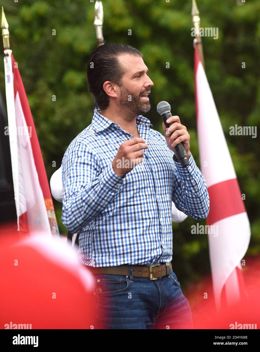 Orlando, Florida, USA. October 11, 2020 - Orlando, Florida, United States - Donald Trump Jr. speaks at a Fighters Against Socialism campaign rally in support of his father, U.S. President Donald Trump, on October 11, 2020 in Orlando, Florida. UFC fighter Jorge Masvidal also spoke at the rally. (Paul Hennessy/Alamy) Credit: Paul Hennessy/Alamy Live News Stock Photo
