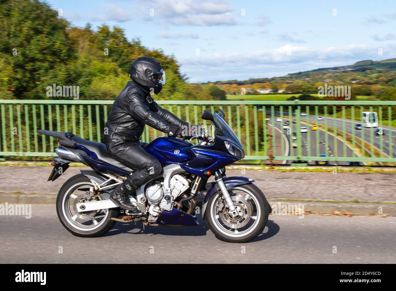 PO54EKX 2004 mauve blue YAMAHA FZ6 Fazer; Motorbike rider; two wheeled  transport, motorcycles, vehicle, roads, motorbikes, bike riders motoring in  Chorley, UK Stock Photo - Alamy
