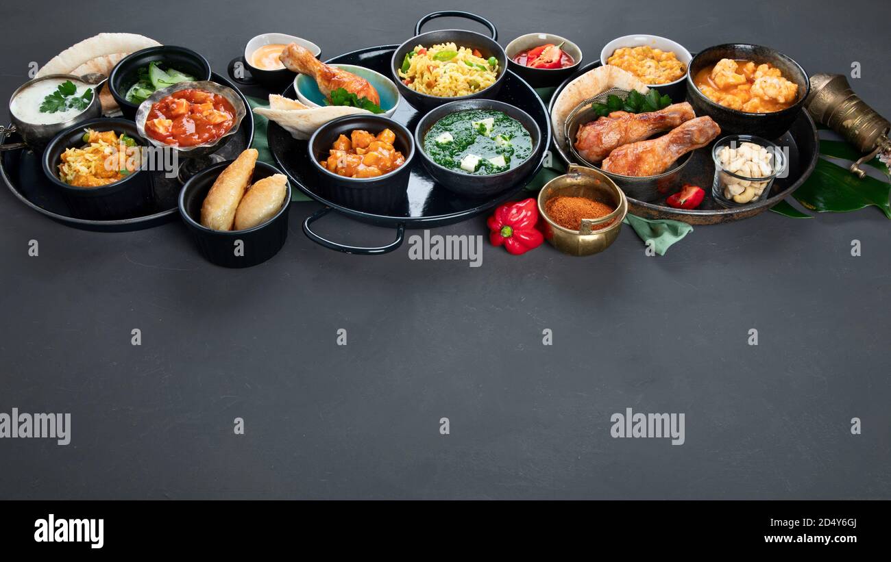 Traditional Indian cuisine. Homemade Indian recipes various. Copy space