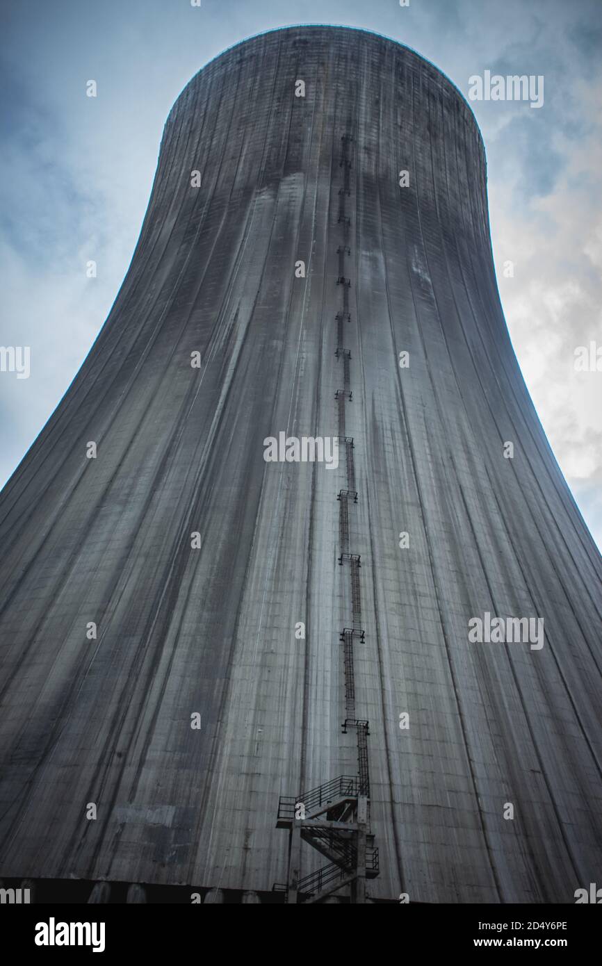 Industrial landscape - Smoke from the pipes of heat station with carry out harmful emissions.Petrochemical factory chimney.Its held to increasing Glob Stock Photo