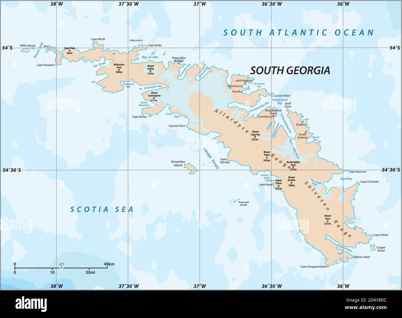 South Georgia Island Map Stock Vector