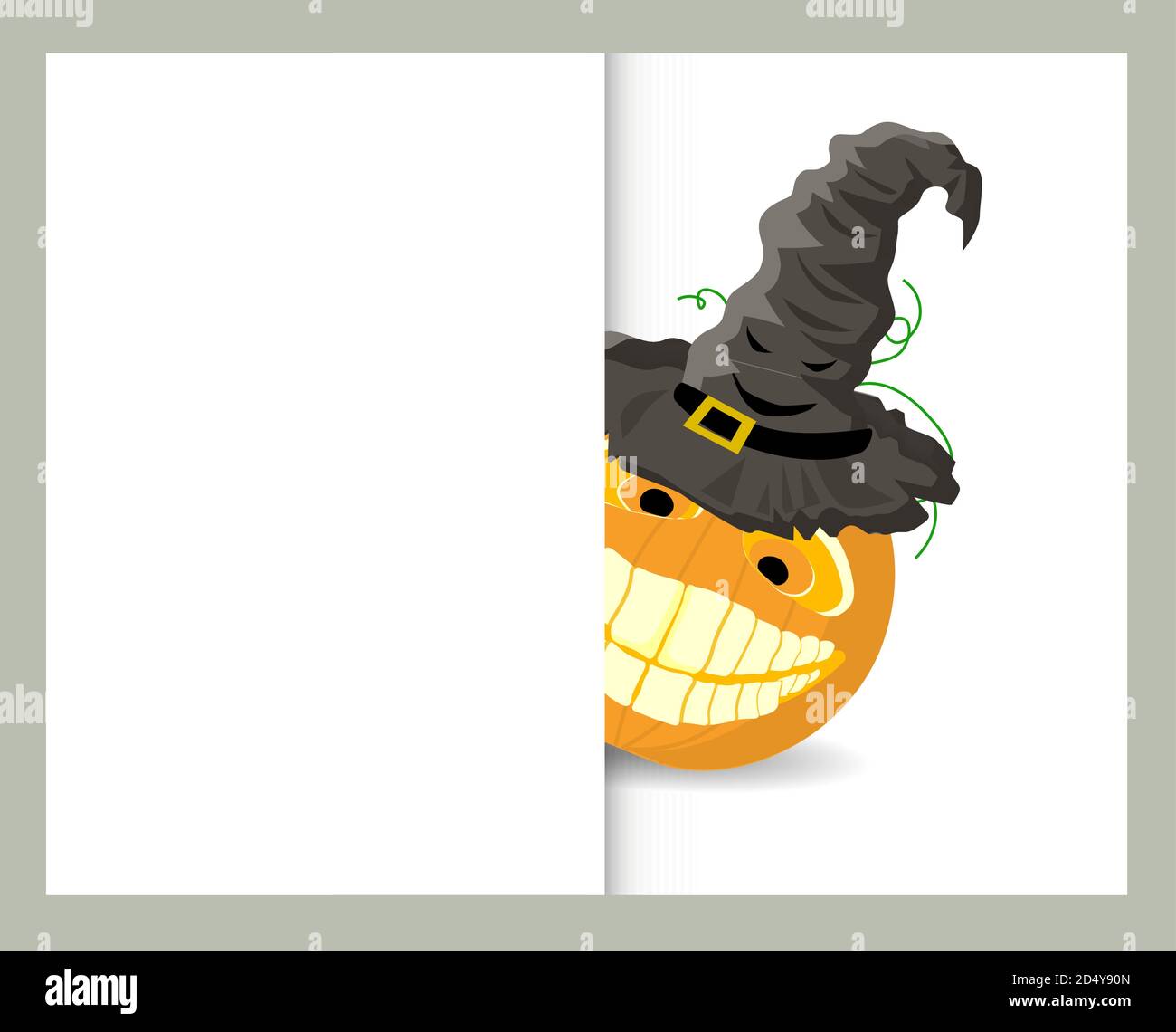 Halloween poster or greeting card template. Funny pumpkin in a magic hat. Place to insert text Stock Vector