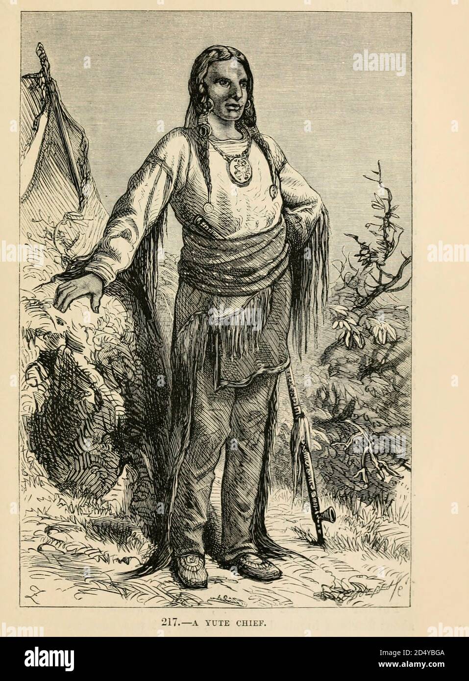 Yute (Ouray or Ute) Chief engraving on wood From The human race by Figuier, Louis, (1819-1894) Publication in 1872 Publisher: New York, Appleton Stock Photo