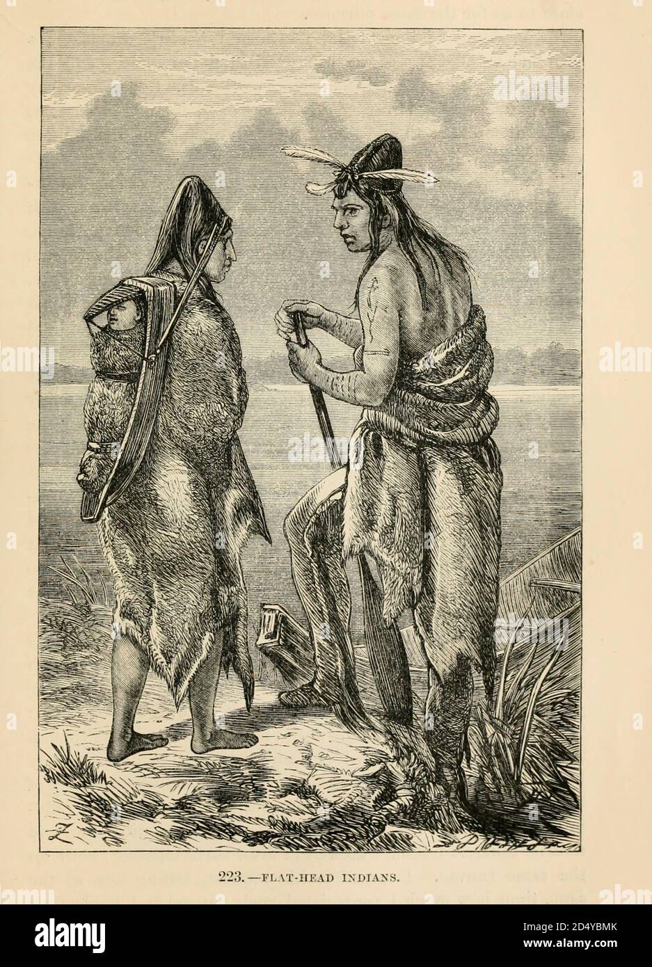 Flat-Head Indians engraving on wood From The human race by Figuier, Louis, (1819-1894) Publication in 1872 Publisher: New York, Appleton Stock Photo