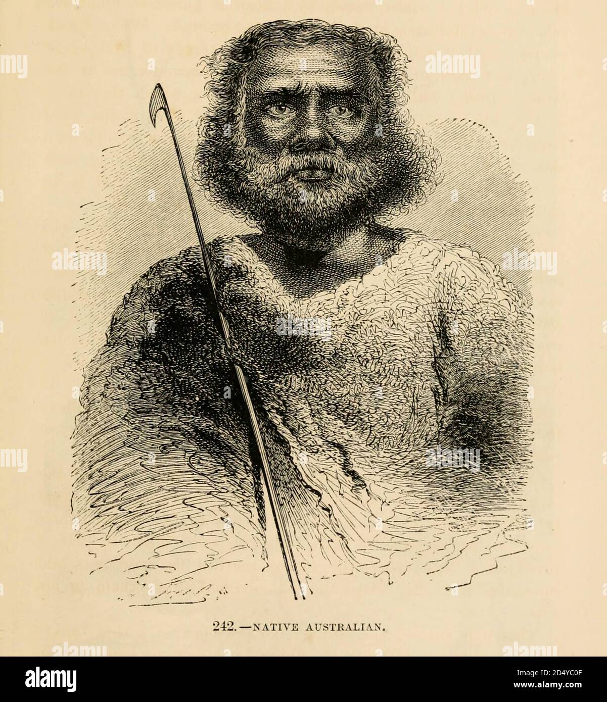 Portrait of a Native Australian engraving on wood From The human race by Figuier, Louis, (1819-1894) Publication in 1872 Publisher: New Appleton Stock Photo - Alamy