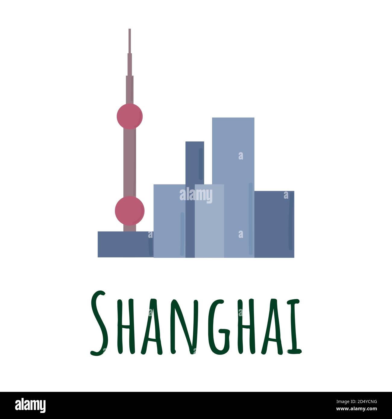 Shanghai city landscape isolated on white background. Building and tower Stock Vector
