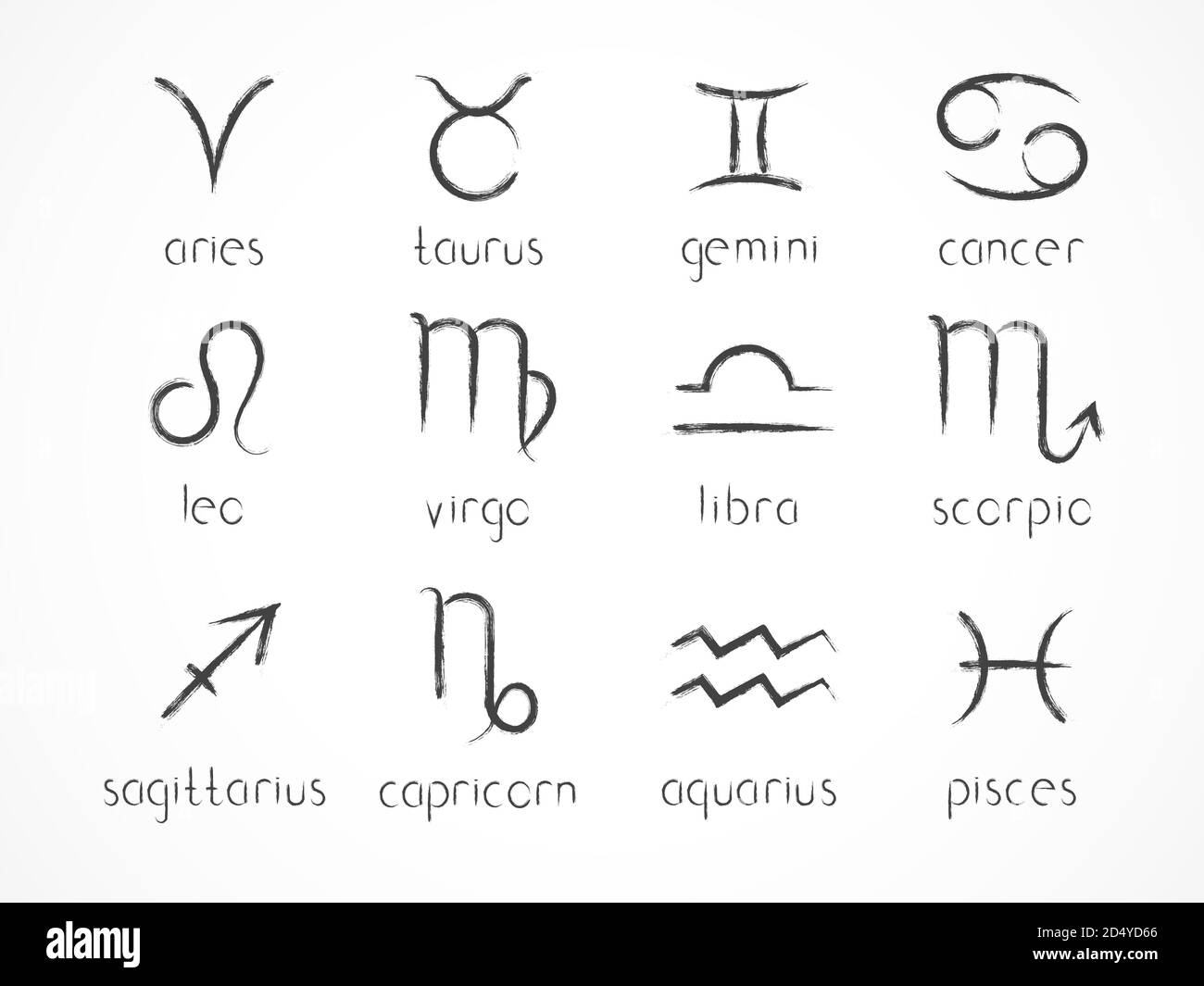 Vector set of zodiac signs. Hand drawn elements. Horoscope symbols  collection: aries, taurus, gemini, cancer, leo, virgo, libra, scorpio,  sagitarius Stock Vector Image & Art - Alamy