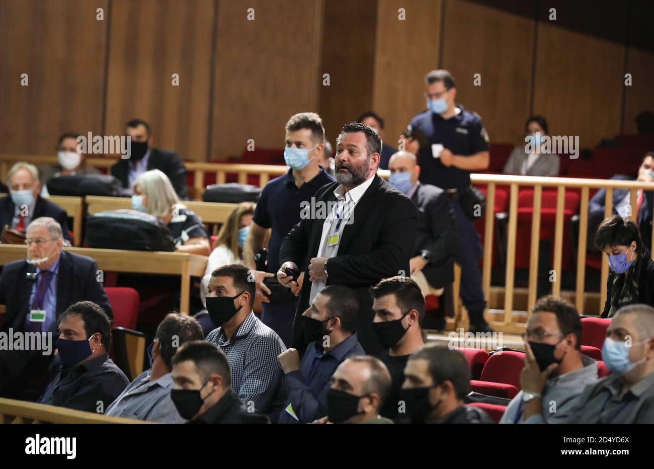 Greek Member of the European Parliament and a former member of Golden Dawn  Ioannis Lagos attends the trial of leaders and members of the Golden Dawn  in a court in Athens, Greece,