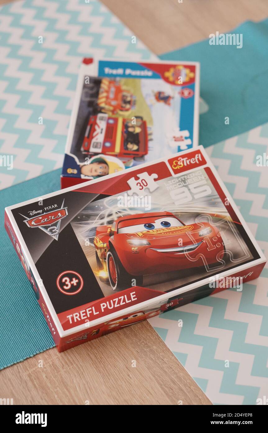 Pozna Poland Jul 28 2017 Lightning Mcqueen Disney Pixar Puzzle In A Box On A Table Stock Photo Alamy