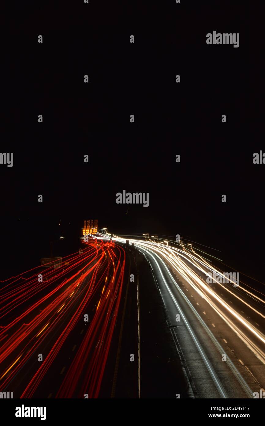 On Bridge View Of Motorway With Slow Shutter Speed Stock Photo - Alamy