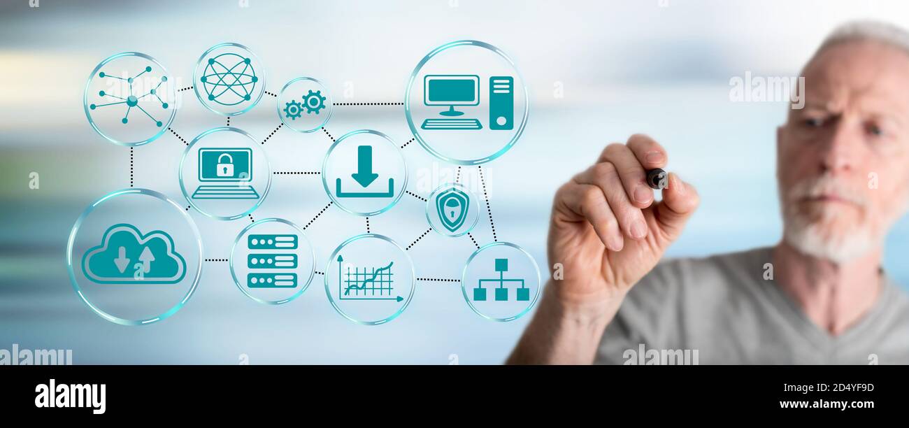 Cloud networking concept drawn by a man Stock Photo
