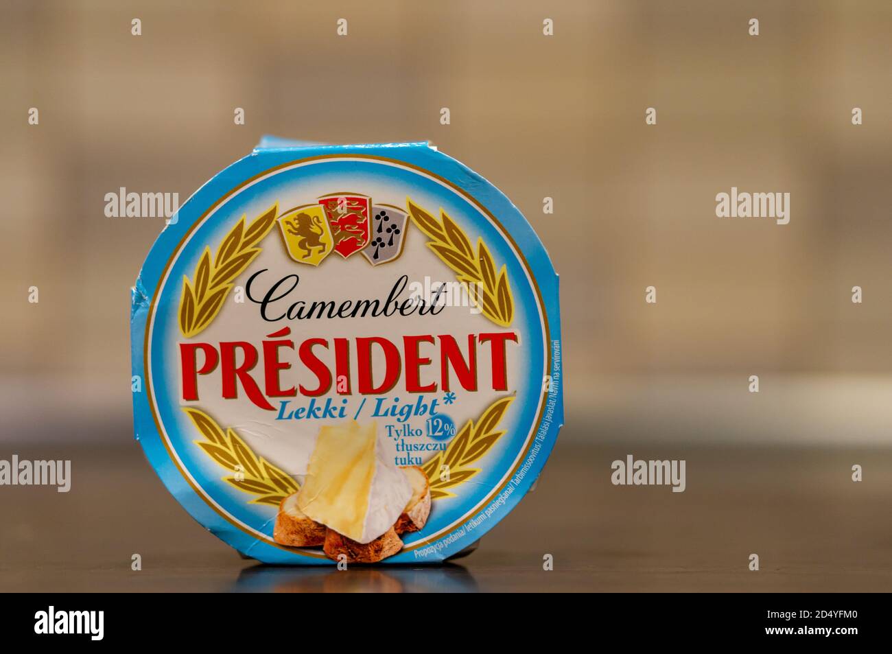 POZNAN, POLAND - Oct 10, 2020: President Camembert light cheese on a wooden  surface Stock Photo - Alamy