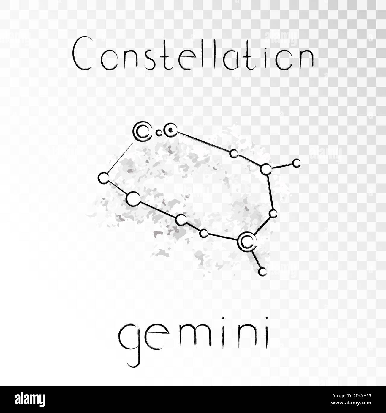 Vector illustration with Zodiac constellation GEMINI on a grunge ink ...