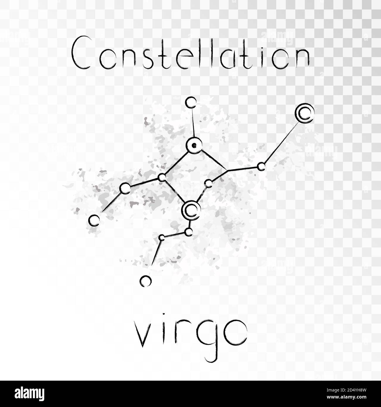 Vector illustration with Zodiac constellation VIRGO on a grunge ink ...