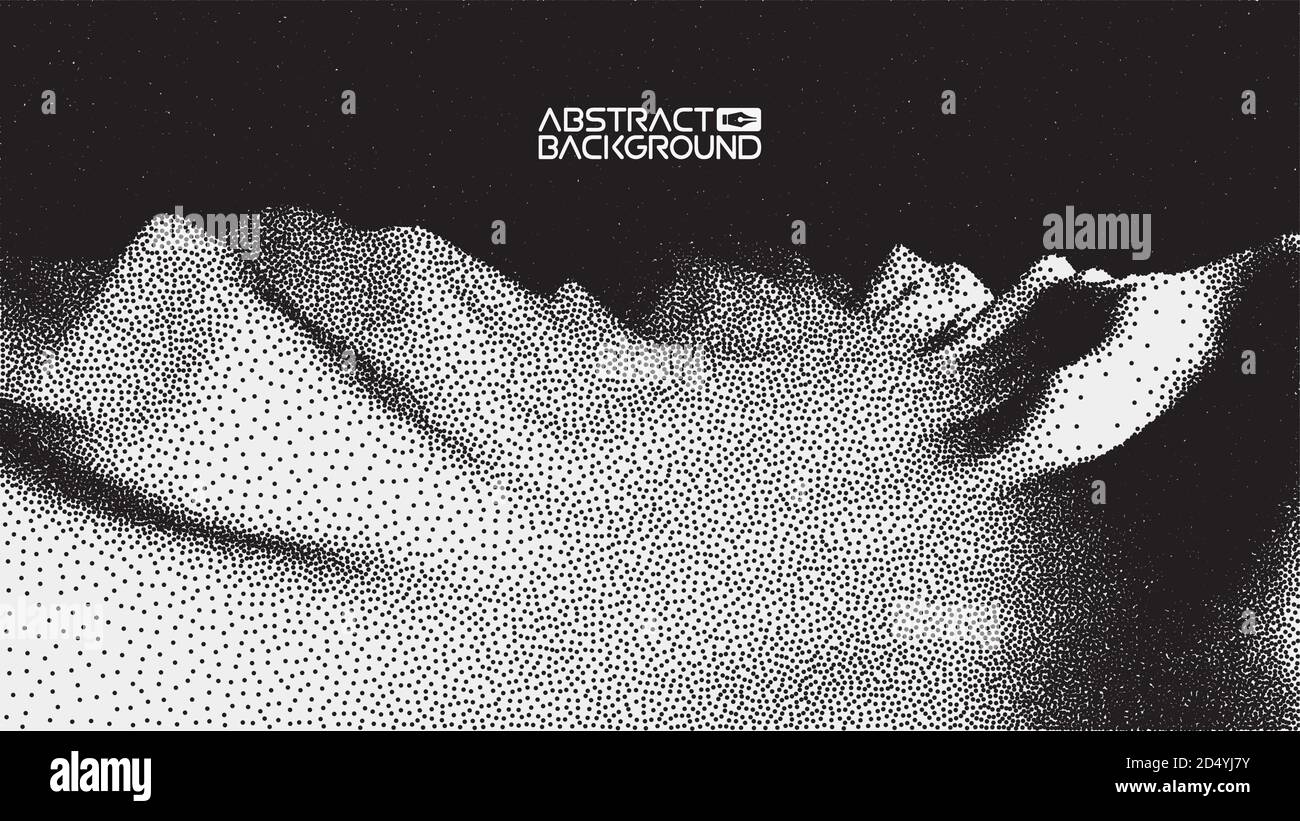 Pointillist Gradient Vector landscape of mountain in dotwork style. Stipple illustration ...