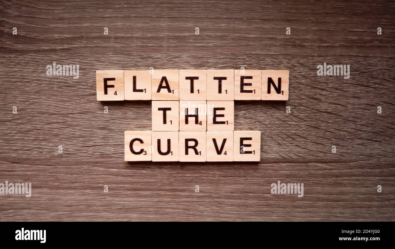 FLATTEN THE CURVE word text background Stock Photo