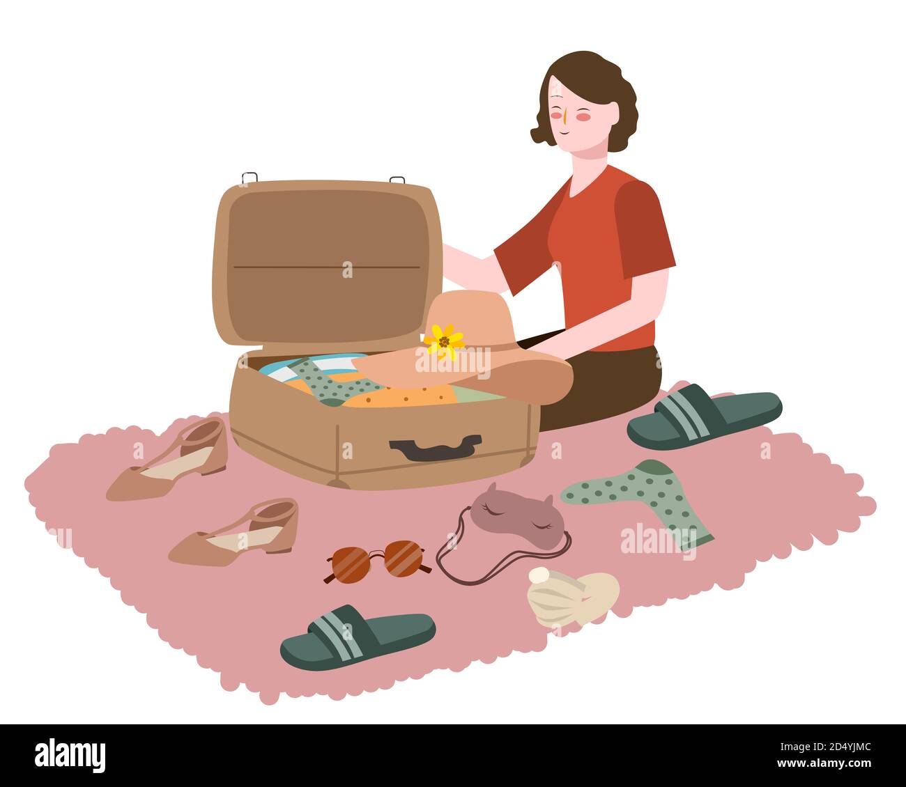 Women prepare clothes put suitcase for travel white isolated background