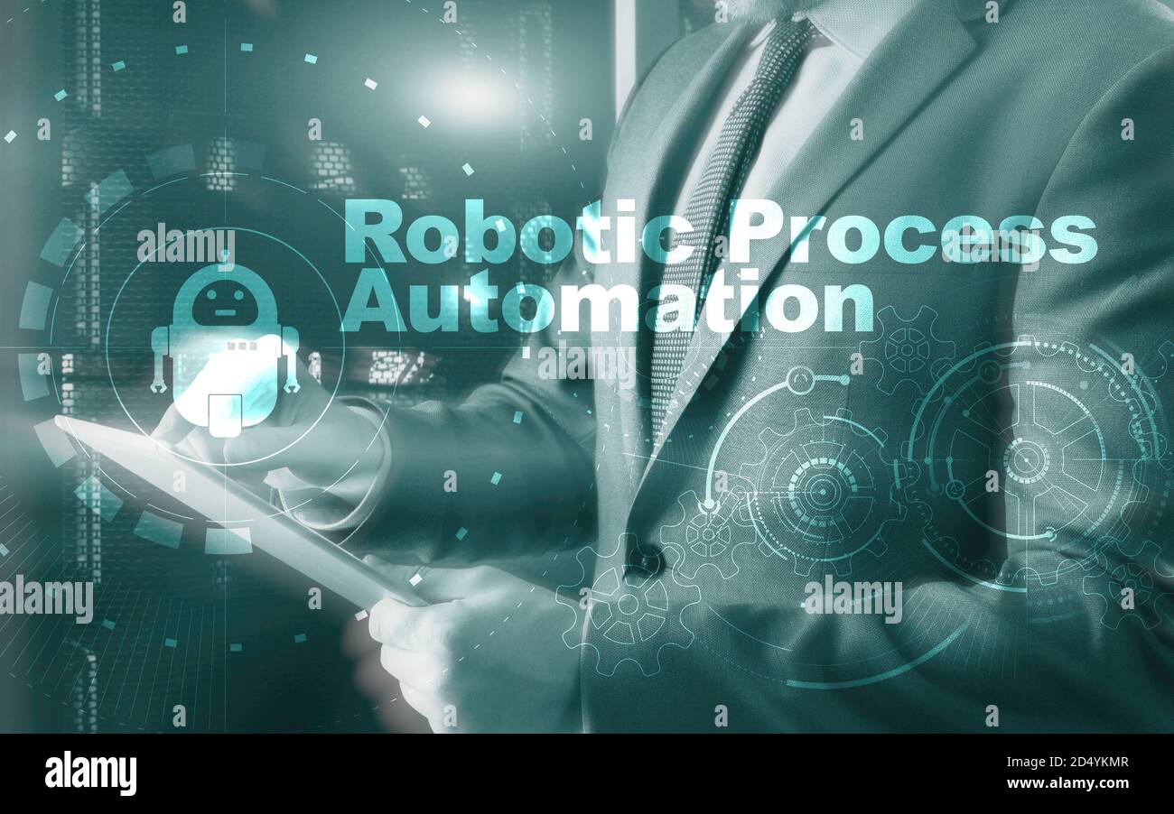 RPA Robotic Process Automation. Ai algorithm analyze Business. Stock Photo