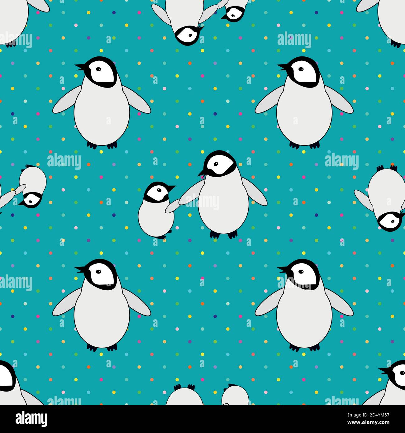 Cute Kawaii penguin baby vector seamless pattern background. Single and  pairs of cartoon emperor chicks on polka dot textured aqua blue backdrop.  Hand Stock Vector Image & Art - Alamy