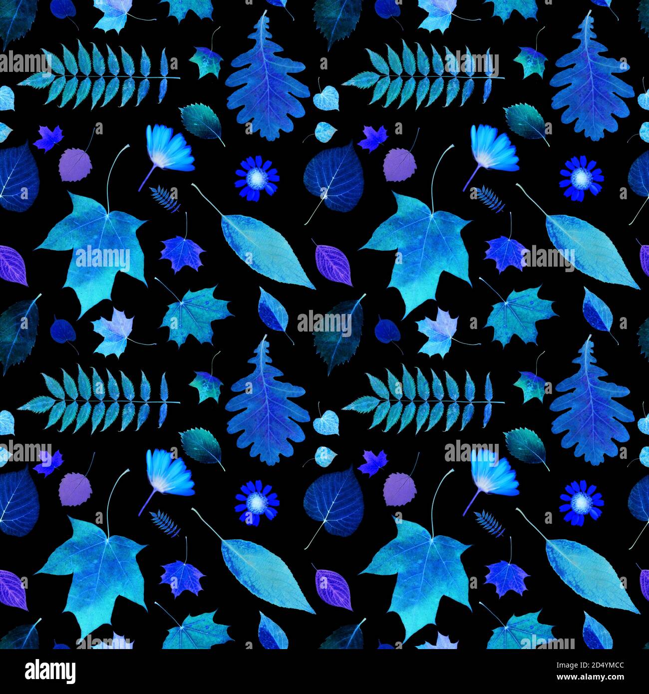 seamless pattern of autumn leaves isolated on black background Stock ...