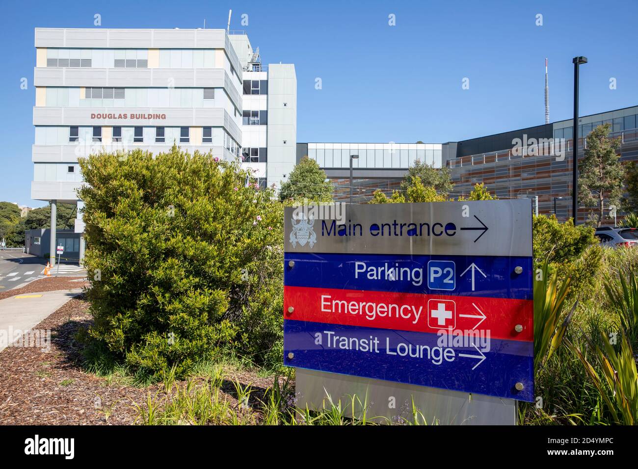 Royal North Shore Sydney hospital and hospital signage and signs,Sydney,NSW,Australia Stock Photo