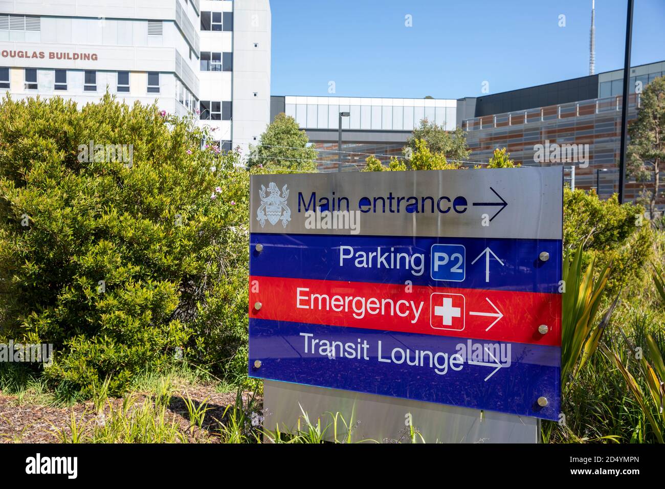 Royal North Shore Sydney hospital and hospital signage and signs,Sydney,NSW,Australia Stock Photo