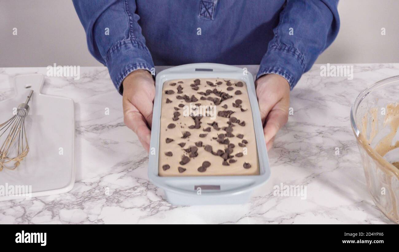 Step by step. Garnishing homemade chocolate ice cream with chocolate