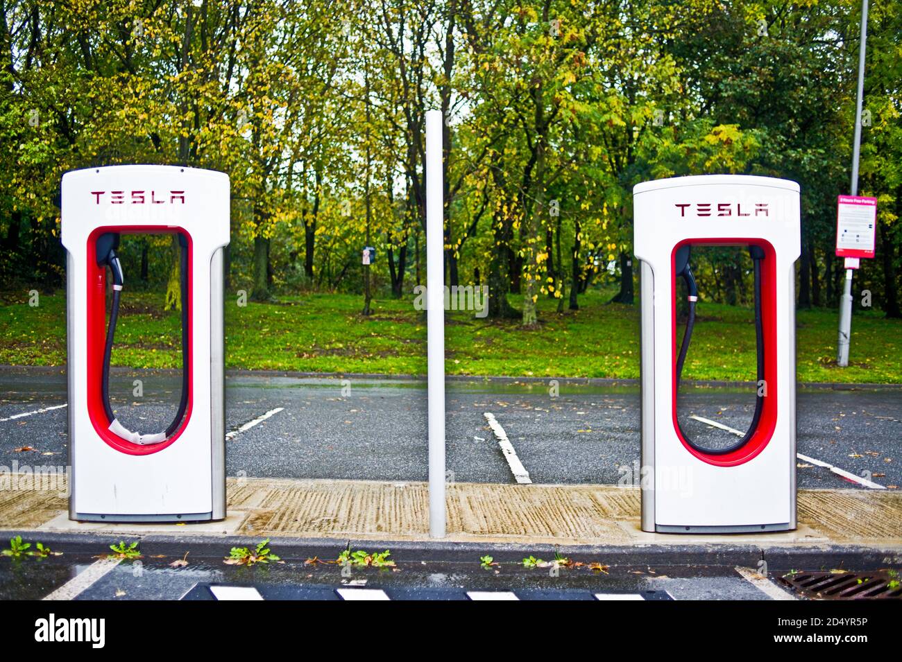 Tesla Electric Car Charging Points Stock Photo