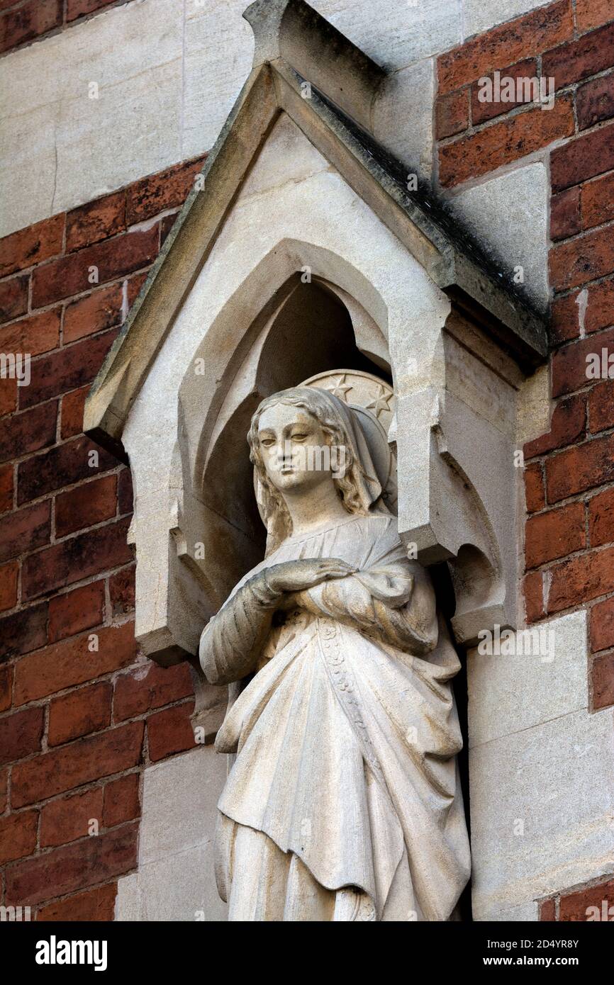 Saint Mary statue on St. Mary Immaculate Catholic Church, Warwick, Warwickshire, UK Stock Photo