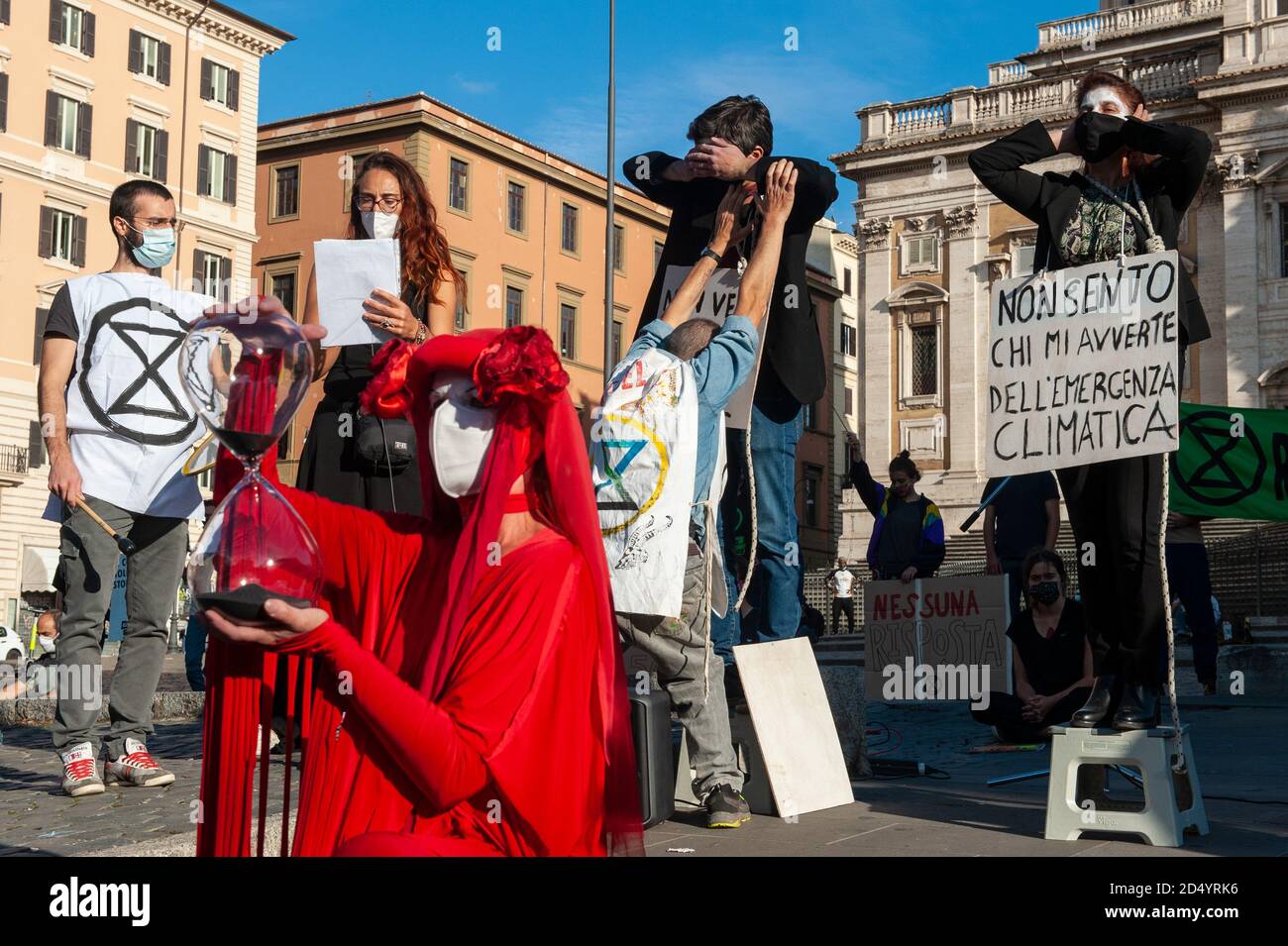 Rome, Italy 10/10/2020: Flash Mob by Extintion Rebellion activists, Piazza Esquilino. © Andrea Sabbadini Stock Photo